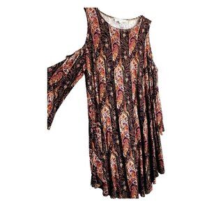 Cloud chaser Womens Blouse Top Tunic Size L Cold Shoulder Geometric Print